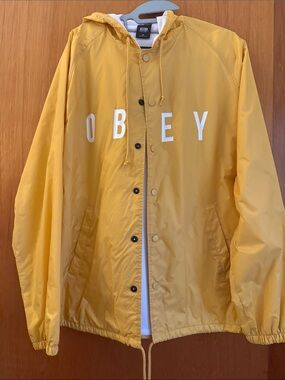 Obey Men’s Mustard Yellow Hooded Windbreaker